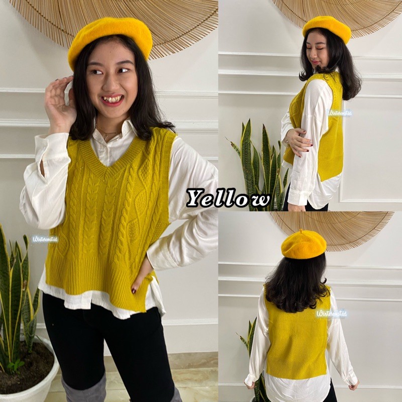 Vest rajut import korea clara knit knitted rompi oversized big size jumbo wanita cable vests