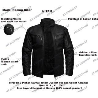 Jaket kulit Motor Pria Model Racing Bahan Ferrari [ Full Black dan Full Brown]