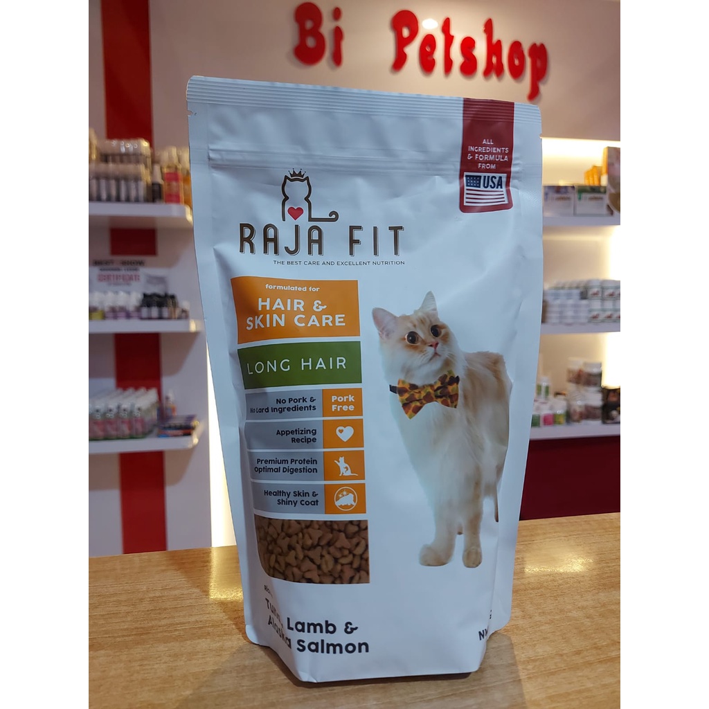 makanan kucing raja fit hair &amp; skin care long hair 500gr hair and skin cat food 500 gr