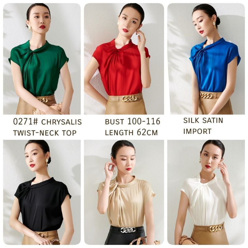 MDLV ~ 0271# Chrysalis Twist Neck Top Import Top Satin Atasan Satin Blouse Satin Blouse Premium Blouse Import Blouse Korea Fashion Import