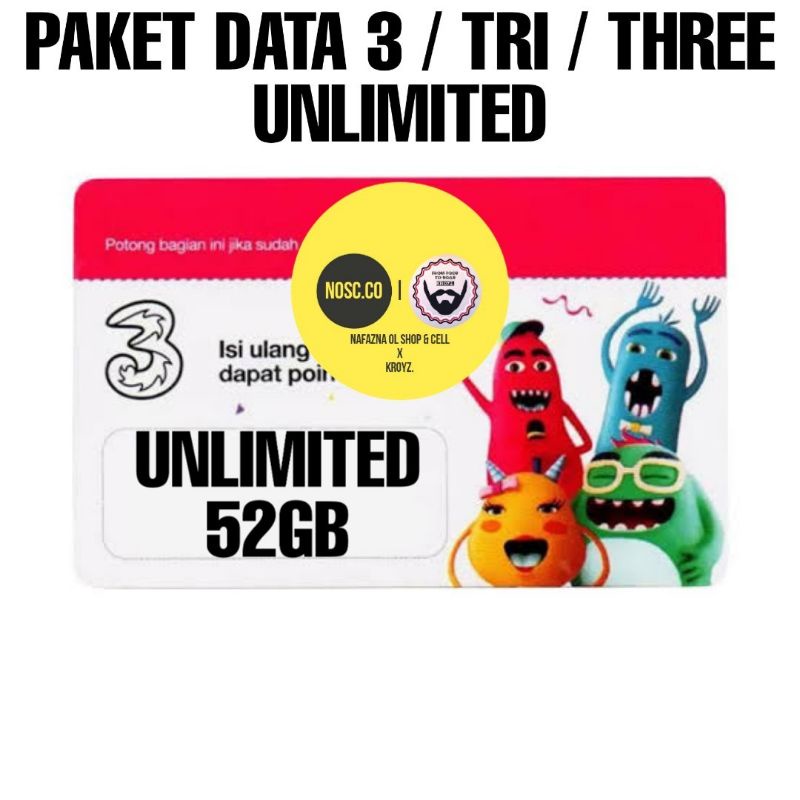 VOUCHER TRI / 3 / THREE AON 16 8GB, AON 32 16GB, UNLIMITED + AON 6GB, UNLIMITED + AON 10GB, UNLIMITED 52, HAPPY 26GB, HAPPY 45GB