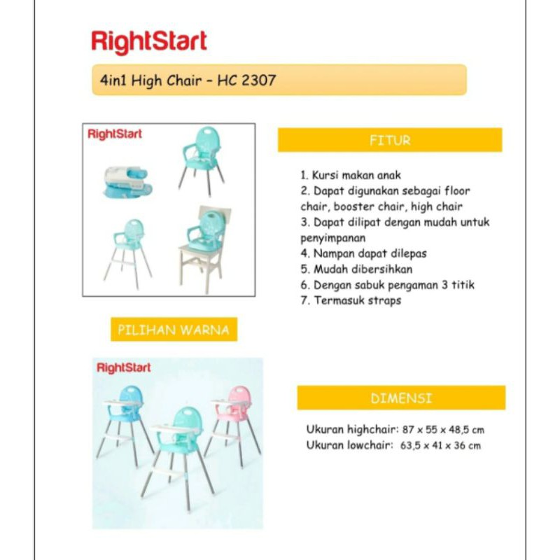 Right Start 4in1 High Chair - HC 2307/High Chair/Kursi Makan