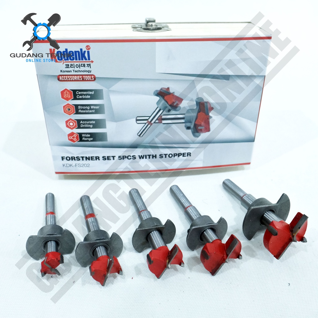 Mata Bor Forstner 1 SET Stopper 5pcs KODENKI KDK FS202 / Mata Bor Kayu Engsel Sendok 5 Pcs KODENKI