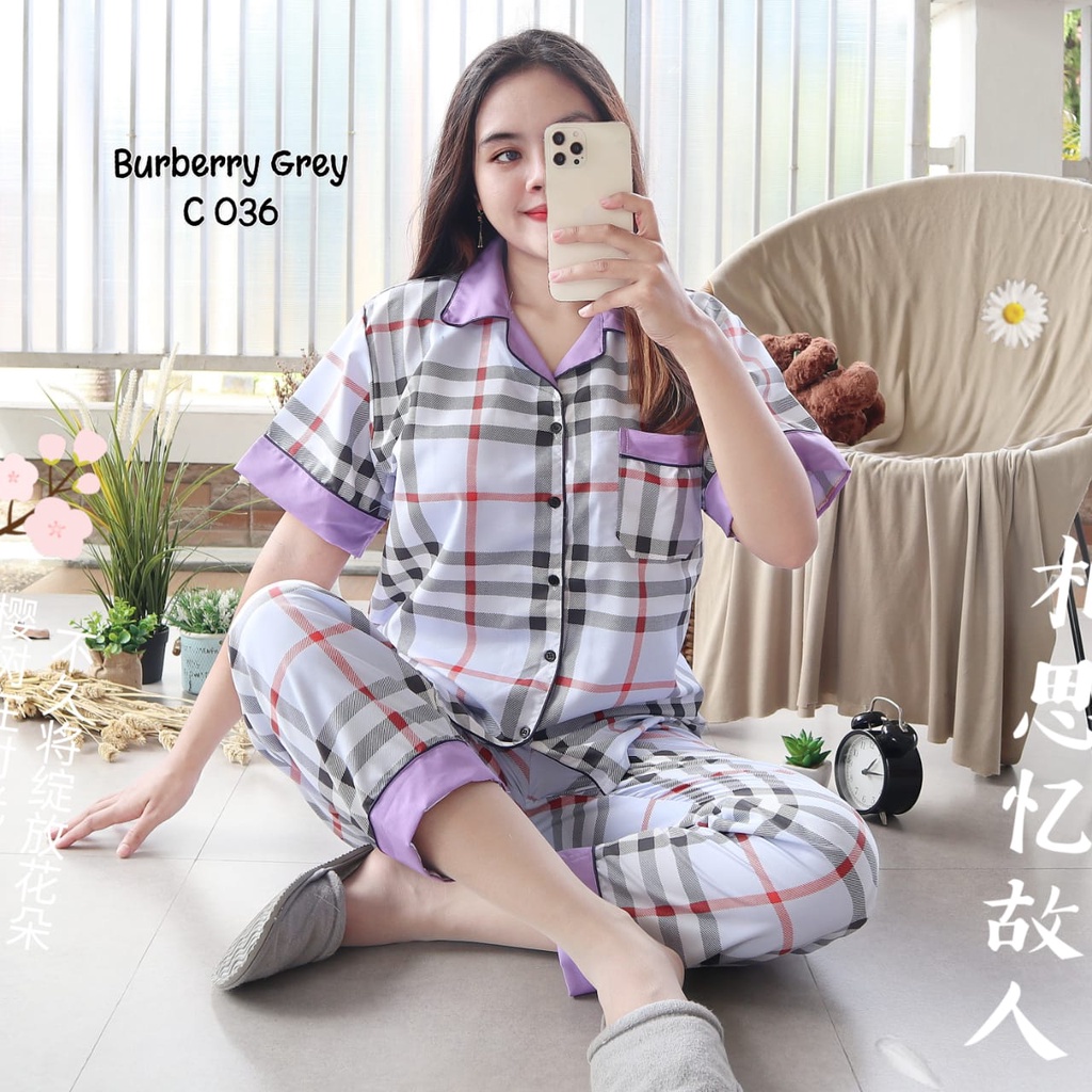 PIYAMA DEWASA JUMBO CP LD 120 cm big size lengan pendek celana panjang lucu-BB gray Purple 120