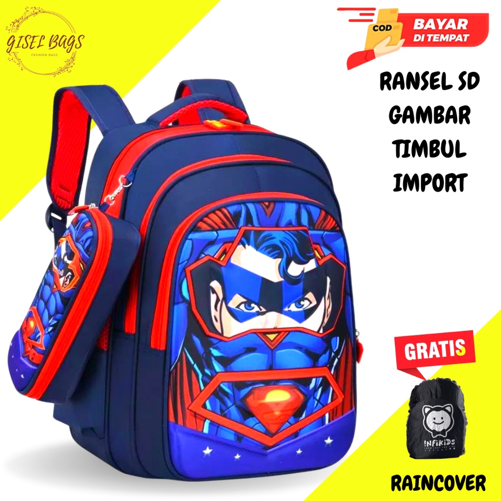 GB-Tas ransel anak laki laki SD tas ransel anak karakter superhero timbul tas ransel anak import