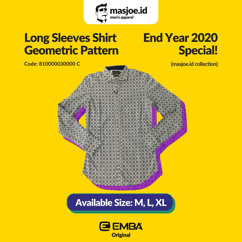 Kemeja Pria Casual EMBA Original - Long Sleeves Shirt Geometric Pattern