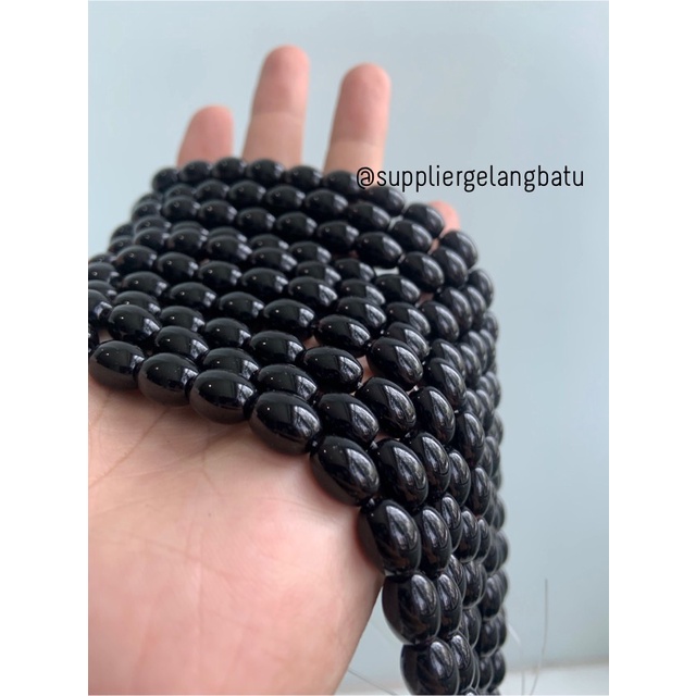 batu alam Penden tabung Black Onyx 8 x 10 mm giok akik indian putih