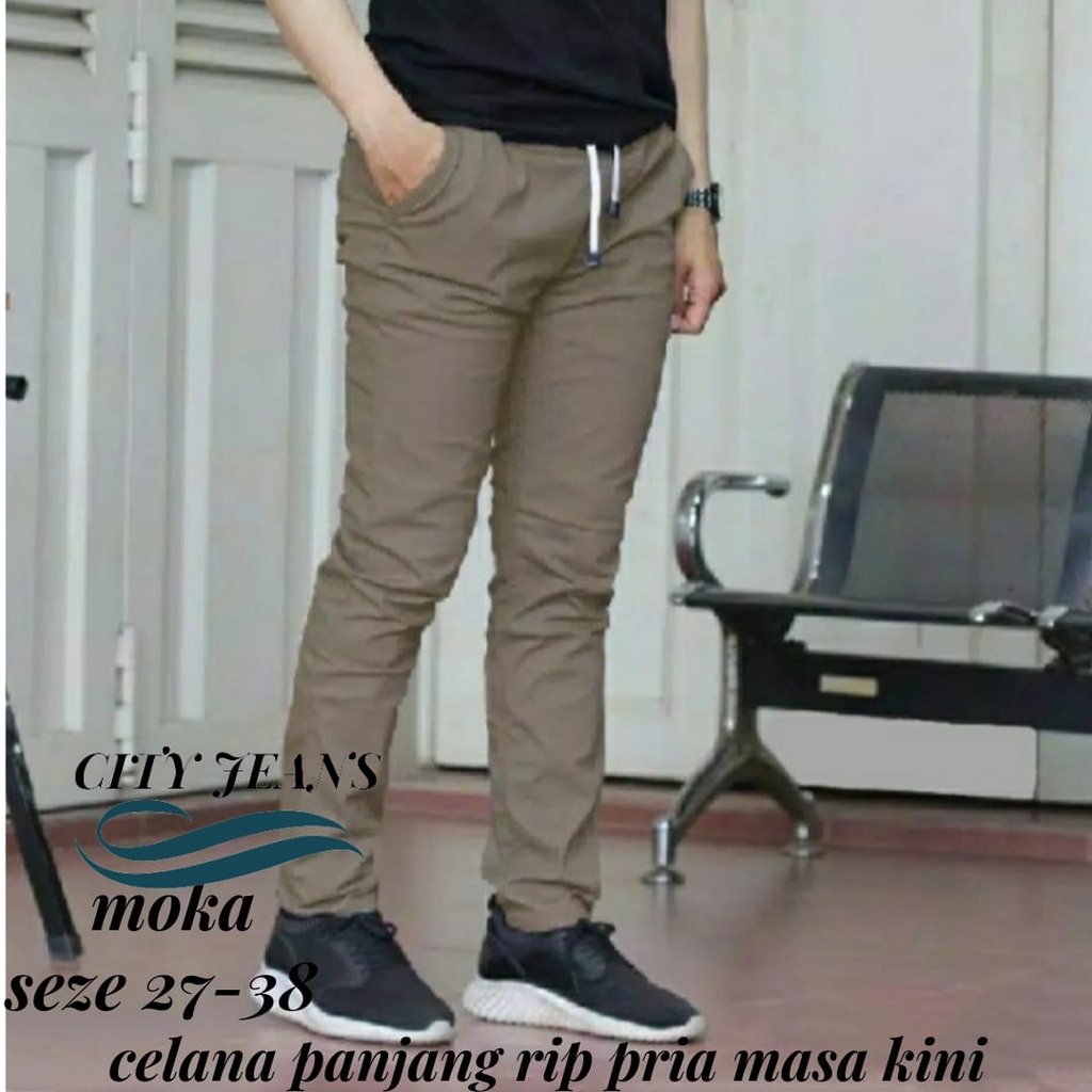 [TERLARIS] CELANA CHINOS COWOK PANJANG KARET PINGGANG RIP KOLOR,