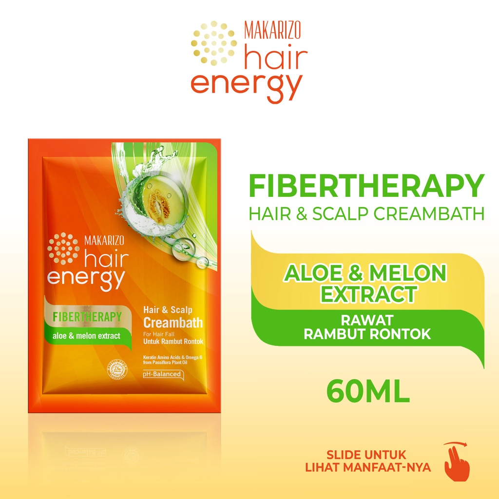 Makarizo Hair Energy Fibertherapy Hair & Scalp Creambath Aloe & Melon 60 mL / Perawatan Rambut Rontok