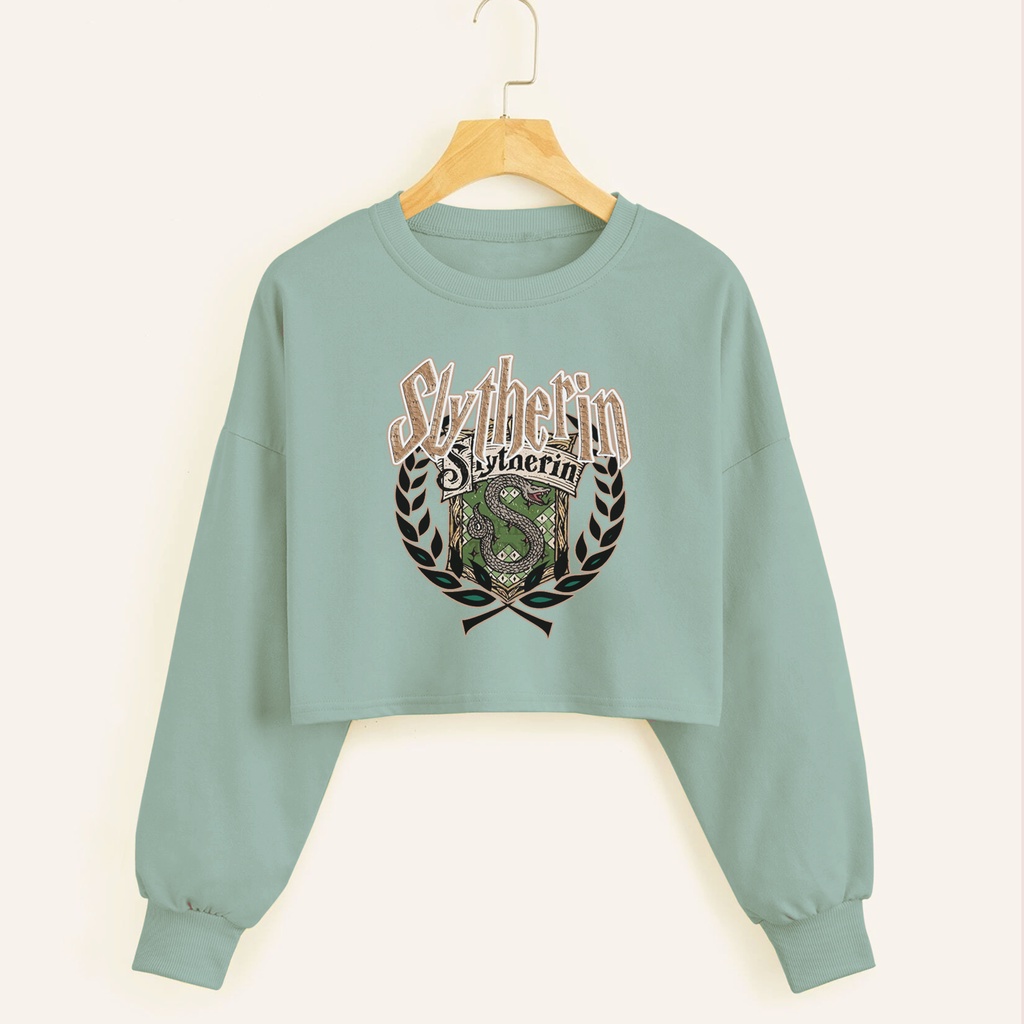 Sweater crop wanita SLYTHERIN baju croptee cewek murah