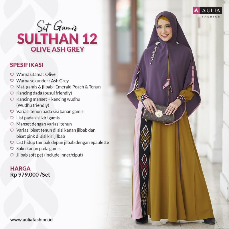Set GAMIS SULTAN 12 OLIVE ASH Grey by AULIA fashion