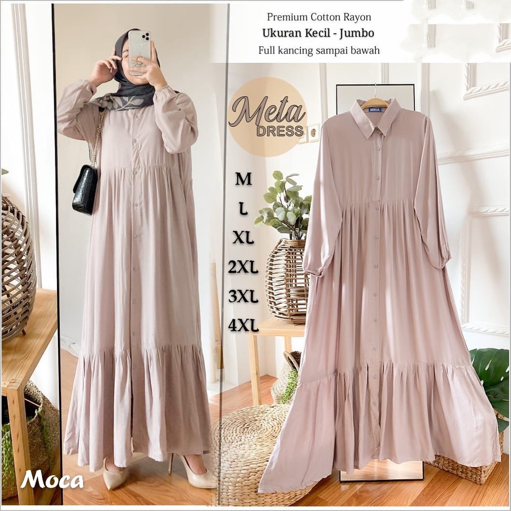 Meta Dress/Gamis Terbaru Moderen/Gamis Jumbo Polos/Ukuran kecil sampai Jumbo/Muat sampai BB 100kg