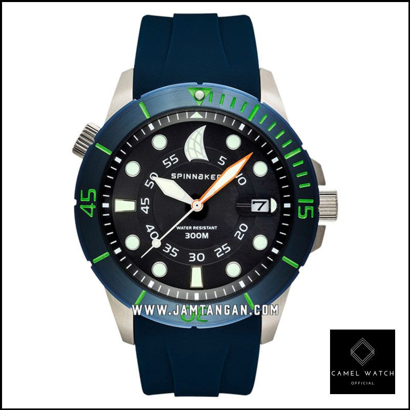 Grosir Spinnaker SP-5005-018 Pro-Diver Helium Men Black Dial Blue Rubber