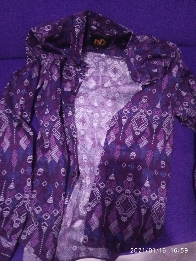 [blessing] 6500 Kemeja Batik Pria Slimfit Songket Ungu Long Murah
