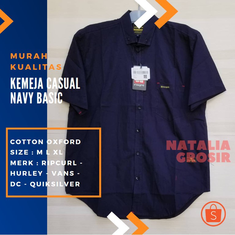 KEMEJA PRIA PENDEK POLOS NAVY SLIMFIT / BAJU COWOK POLOS BASIC TERLARIS