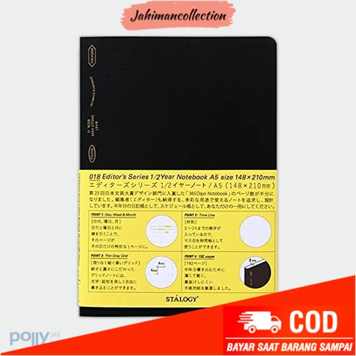 

✨ BISA COD ✨ STALOGY Editor’s Series Grid Notebook A5 - 1/2 Year, Black