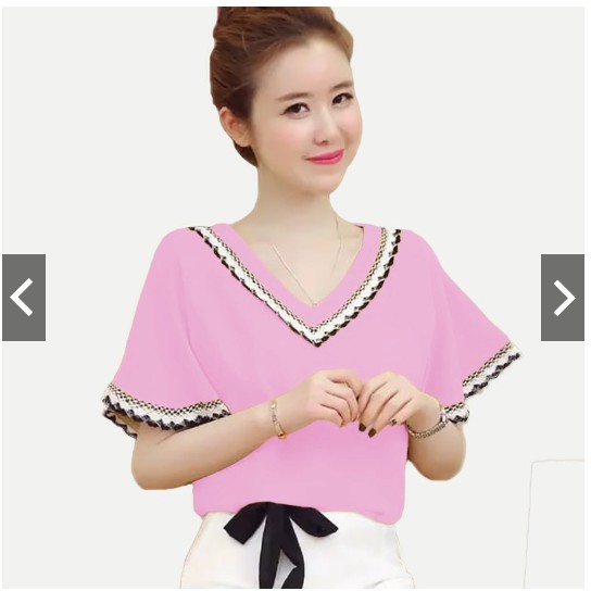 Fifi fashion Blus Lengan Pendek Wanita Gaya Korea Cantik Gaby