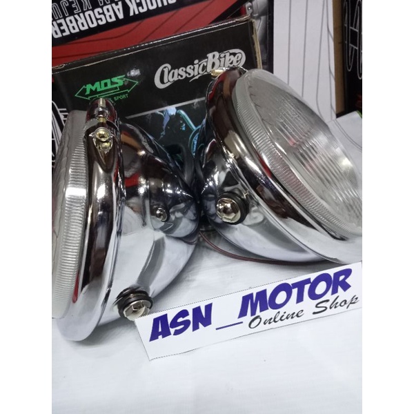 Lampu CB Pesek Jute 5,7 in  Headlamp Batok Polos Crhome kaca Putih dan Outo pal  Reflektor RX King Megapro