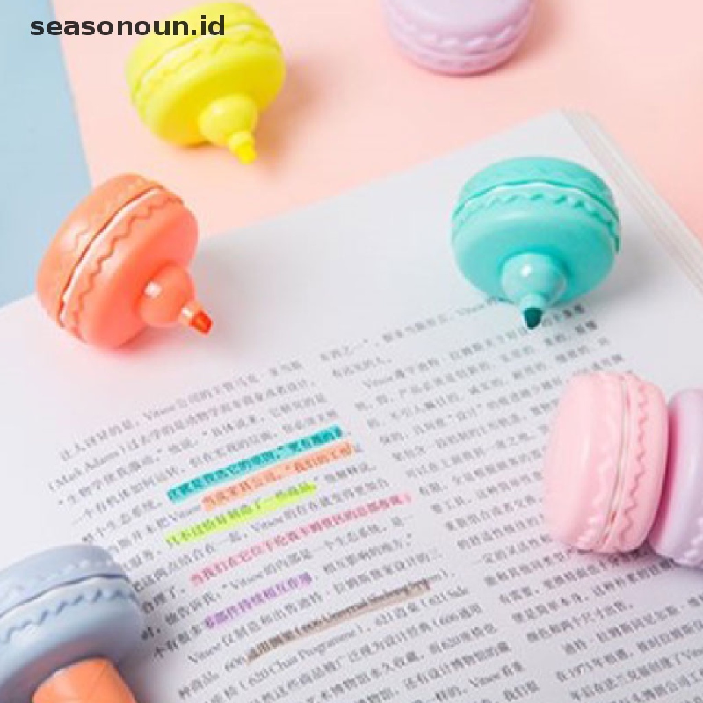 【seasonoun】 6pcs Cookie Highlighter Pen Macaron Fluorescent Color Marker Drawing Paint ID