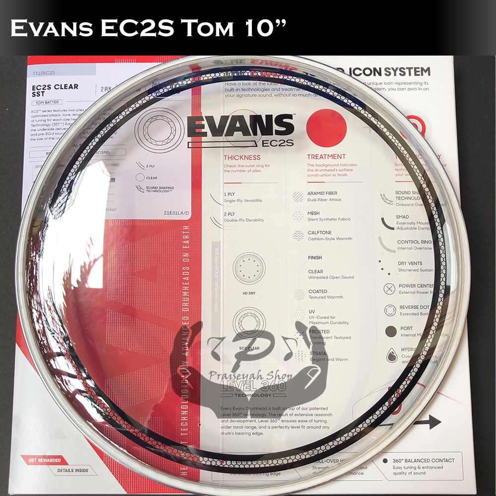 Head Drum Evans EC2S Clear TOM - 8&quot; - 10&quot; - 12&quot; - 13&quot; - 14&quot; (Batter / Head Atas)