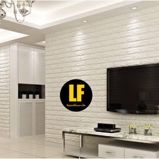 AA Wallpaper Dinding Bata 3D Foam 70cm x 77cm Premium Wallpaper Tebal 3MM-Putih 70cm x 38,5cm