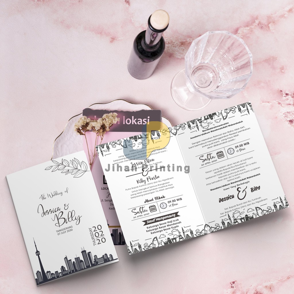 Undangan pernikahan murah rustic simpel hitam putih