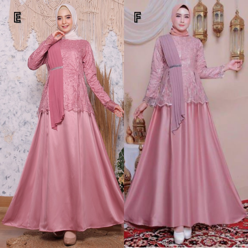 Dress Muslim / Gamis Muslim Selendang, Tulle Mix Satin