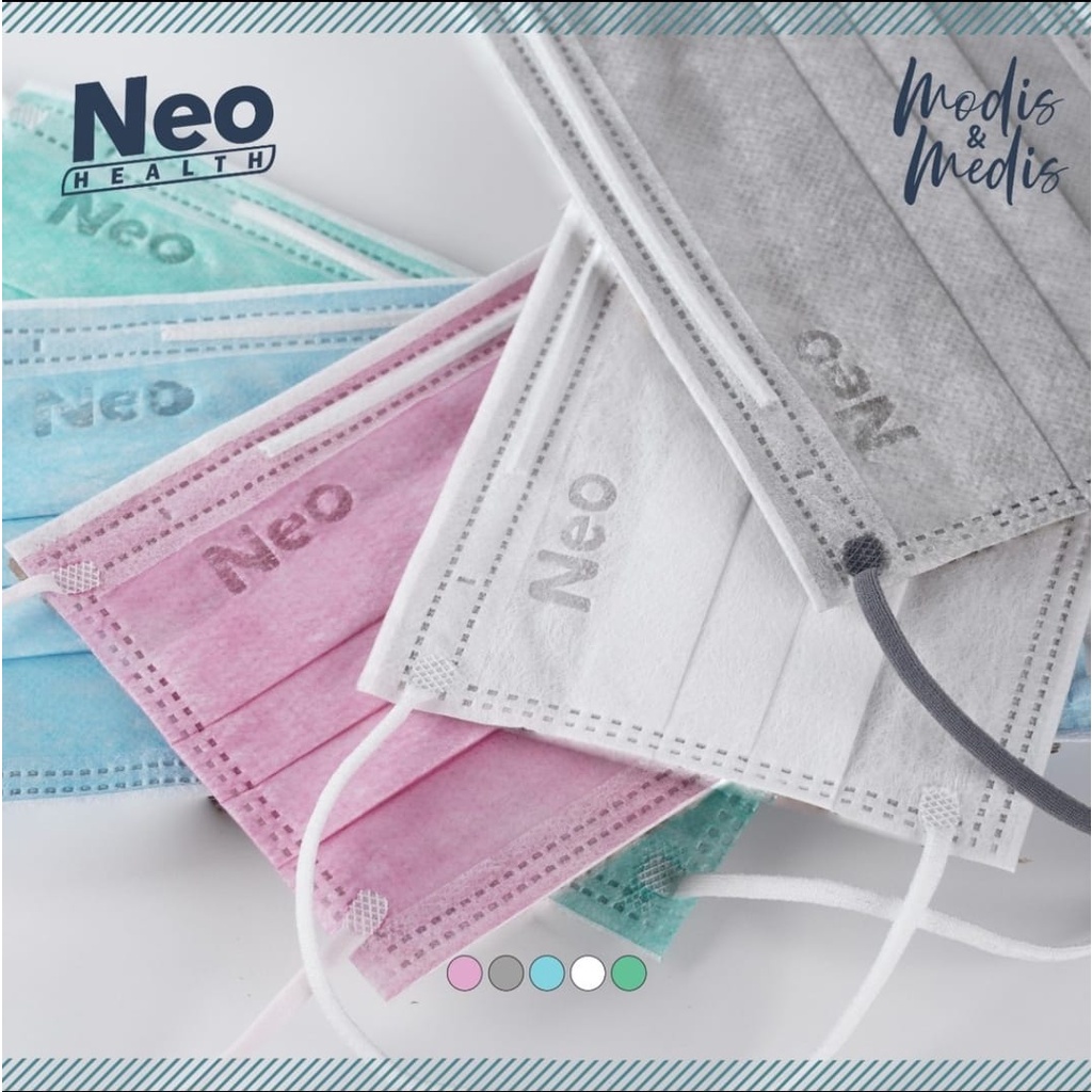 MASKER MEDIS &amp; MODIS NEO HEALTH 3 PLY SURGICAL FACE MASK MIX COLOUR 1 BOX 50 PCS EARLOOP / HEADLOOP