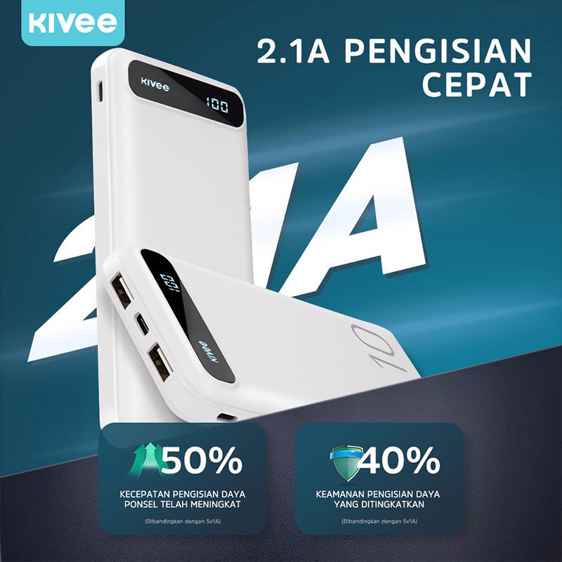 KIVEE powerbank mini murah 10000 mAh Type C ultra-thin model tipis power bank fast charging LED original dual usb xiaomi Iphone Garansi 1 tahun-4