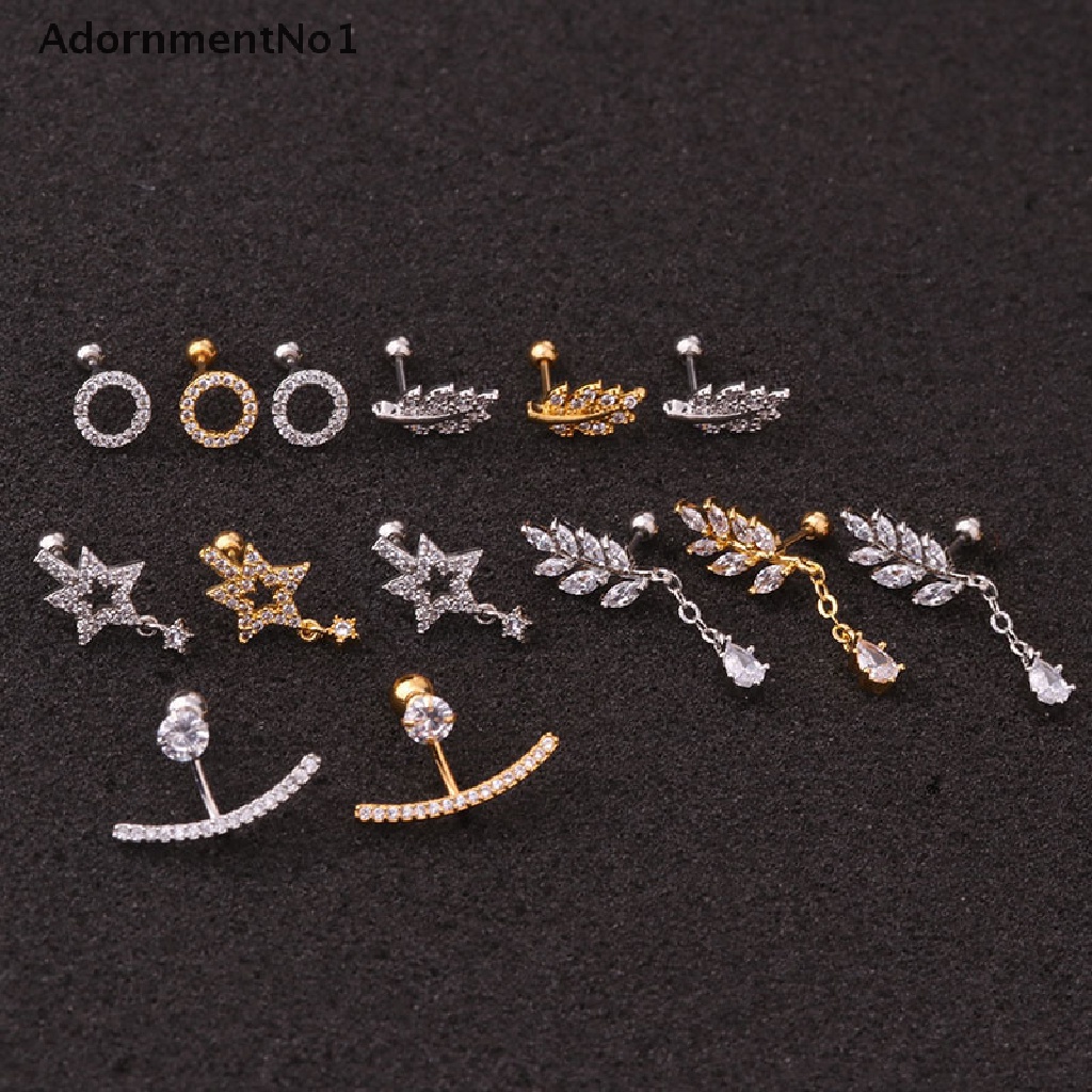 (AdornmentNo1) 1pc Anting Tindik Telinga Desain Daun Hias Kristal Untuk Wanita