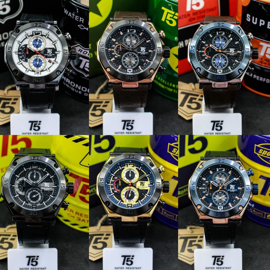 PENGIRIMAN INSTANT --- Jam Tangan PRIA T5 H 3881 crono aktif kulit water resist original