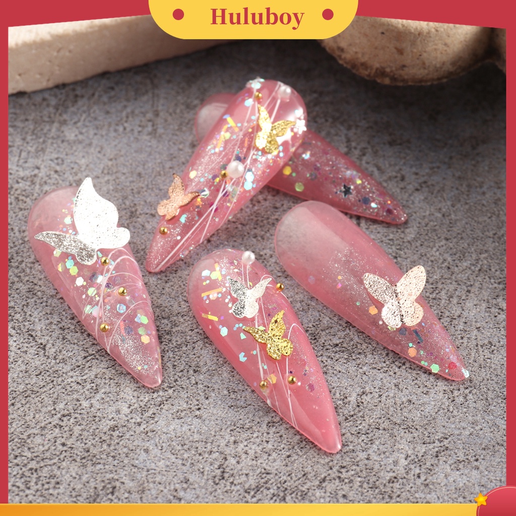 Huluboy Huluboy♡ 1 Kotak Dekorasi Nail Art 3D Bentuk Kupu-Kupu Bahan Metal Tahan Pudar Untuk Manicure