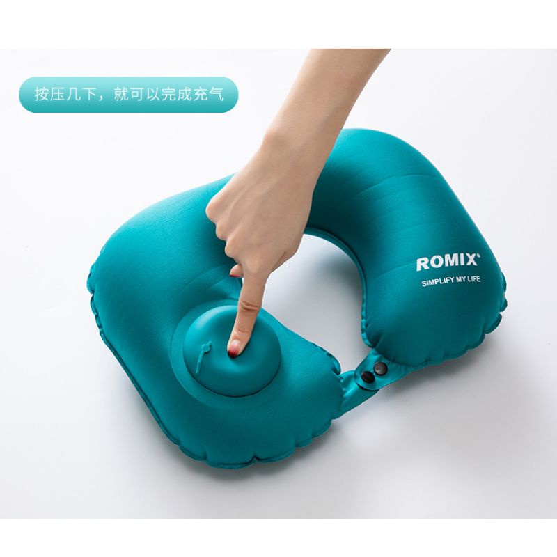 Bantal Leher Travel Inflatable Neck Pillow - RH34 - Blue