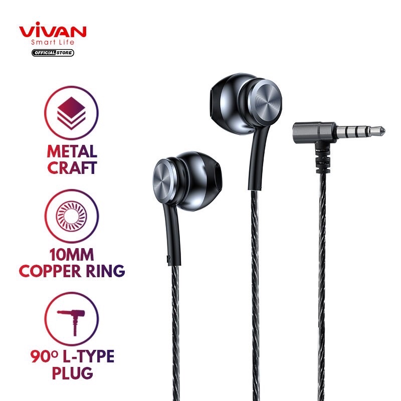 VIVAN Q12 Wire Earphone Deep Bass Mic Konektor L 90 Garansi Resmi 1 Tahun