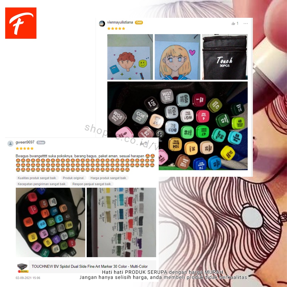 

mdn Spidol Warna Warni Lengkap Dua Sisi Fine Art Marker brush pen 30 Pcs Color