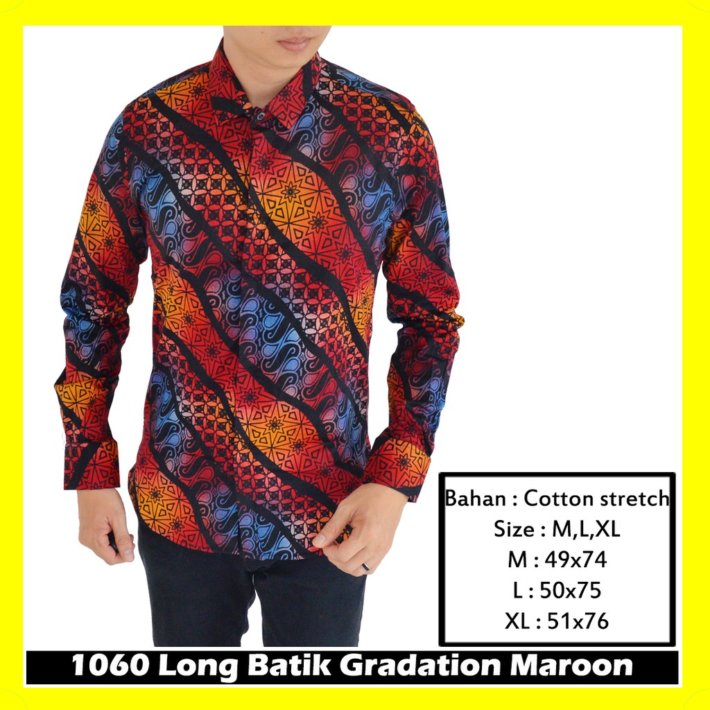 IFH 1060 Batik Gradation Red Maroon Slim Fit  M-XL Kemeja Batik