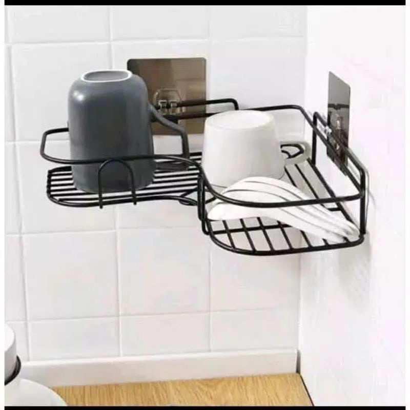 RAK SUDUT GANTUNG KAMAR MANDI / RAK DAPUR BESI RAK DINDING TRIANGULAR ORGANIZER SHELF SERBAGUNA