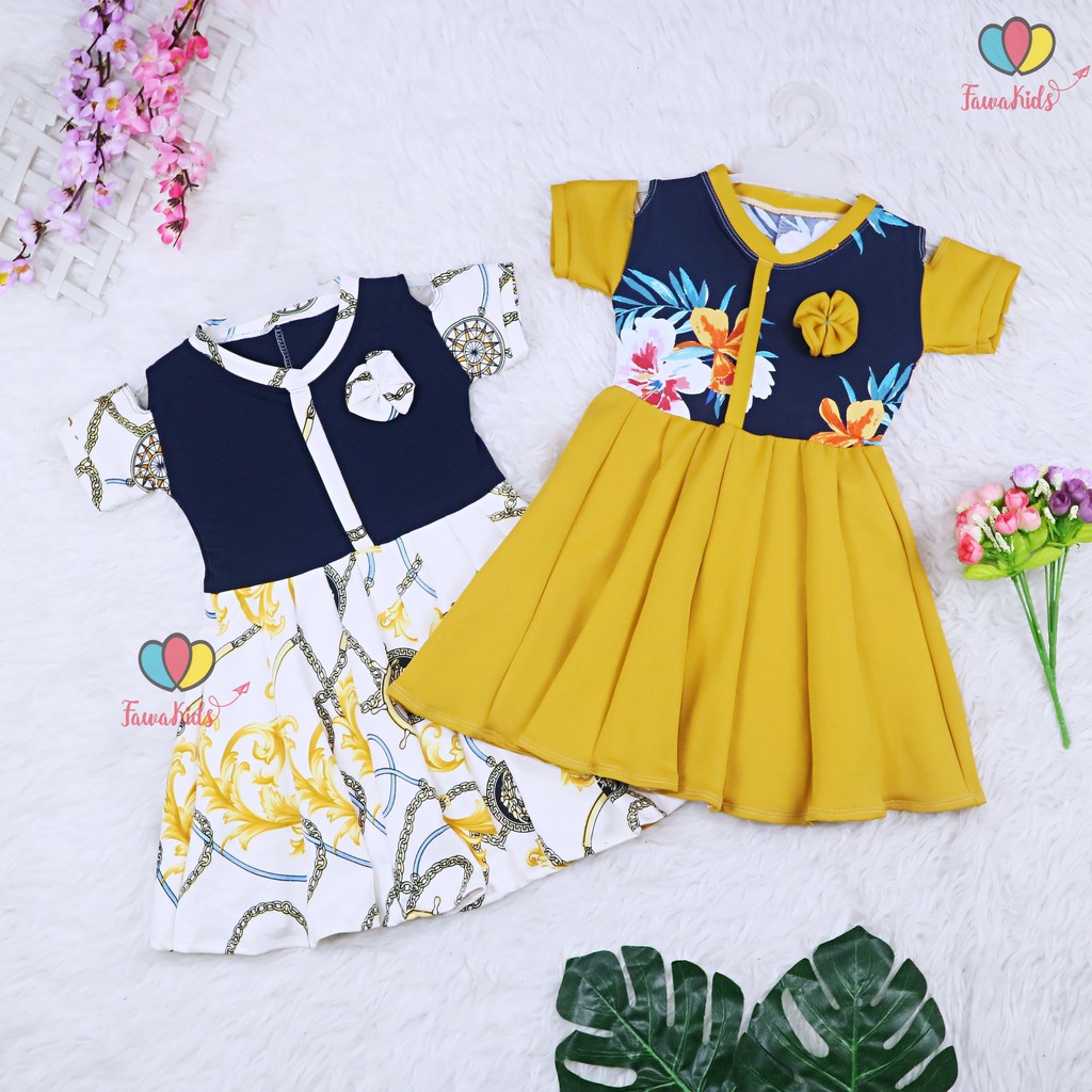 (Rample) Dress Sabrina uk 4-5 Tahun / Dres Anak Perempuan Baju Cewek Lengan Pendek Harian Gaun Motif