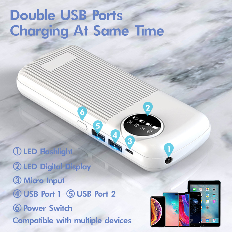 20000mAh Power Bank 2A Fast Charging Portable Mini Dual Port LED Display Powerbank