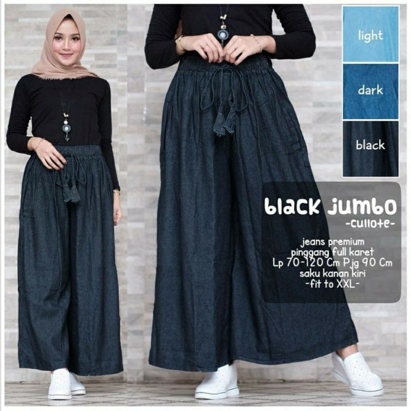 Kulot Jeans Jumbo Wanita Big Size Pinggang Karet