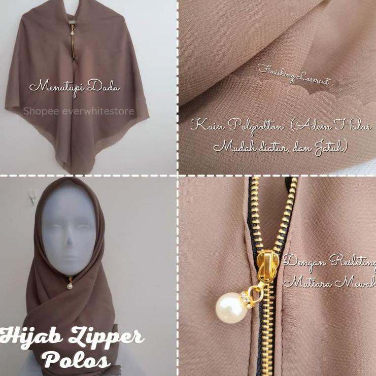 (TERBARU) HIJAB ZIPPER POLOS JILBAB RESLETTING / SEGI EMPAT ZIPPER LASERCUT INSTAN POLOS