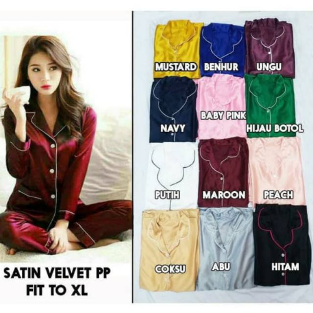 Baju tidur wanita cewe piyama satin silk tangan panjang murah pajamas  good quality