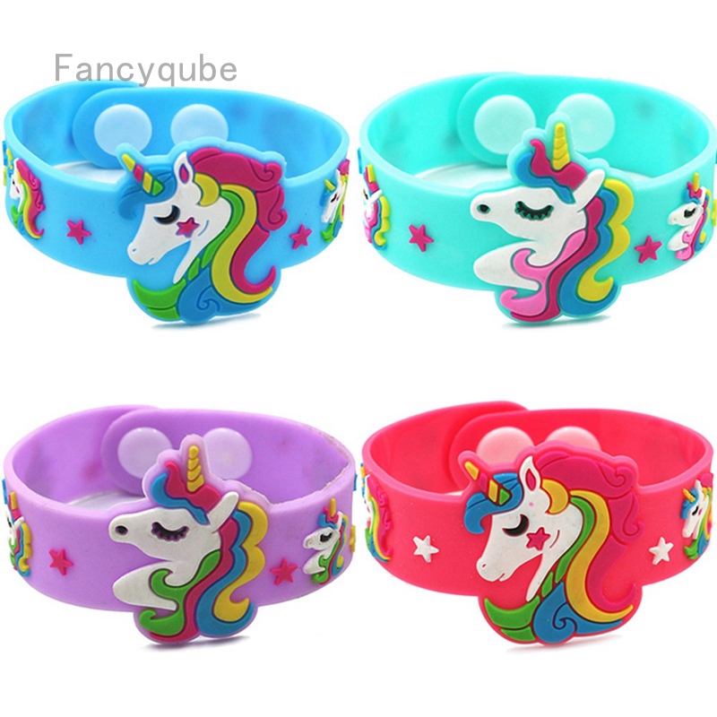 Gelang Tangan Elastis Desain Kartun Unicorn Pink/Merah untuk Aksesoris Anak-anak/Hadiah