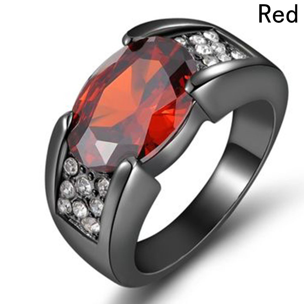 Size 8,9,10,11,12 Solitaire Red Garnet Fashion Black 18K Gold Filled Man&amp;#39;s Rings