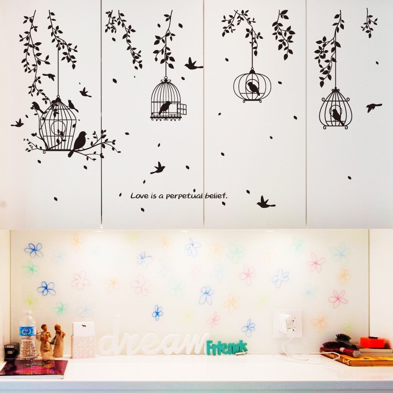 Reliza Wall Sticker Black Bird Cage Stiker Dinding LDR