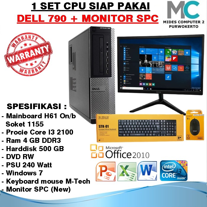 Paket Pc Built Up DELL 790 Core I3 2100 Dan Keyboard Mouse Dan Monitor SPC 19 Inc