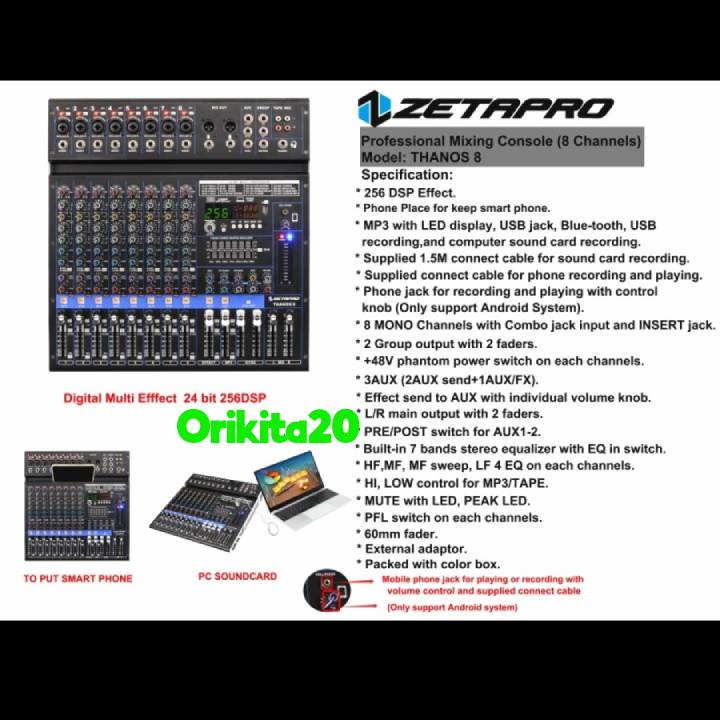 Zetapro Thanos 8 Thanos-8 Mixer 8 Channel USB Recording