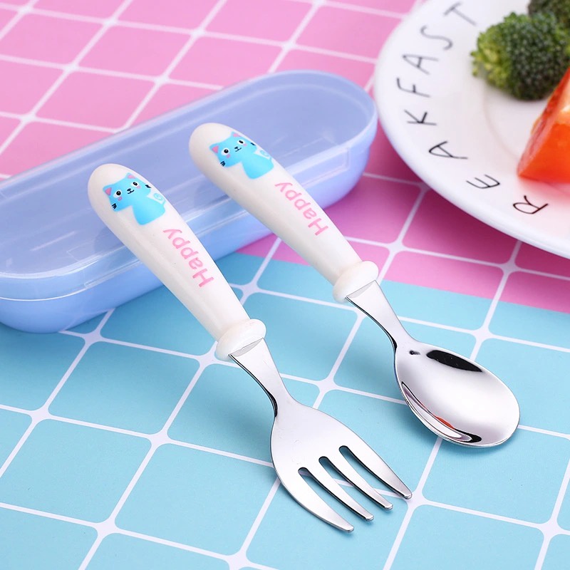 Setelan sendok anak stainless steel 304 anak sendok garpu makan bayi set 3 in 1