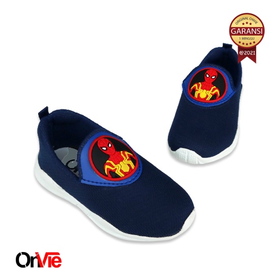 Sepatu Slip On Anak Laki-Laki Hitam Merah Karakter Spiderman | Sepatu Sekolah Anak Onvie