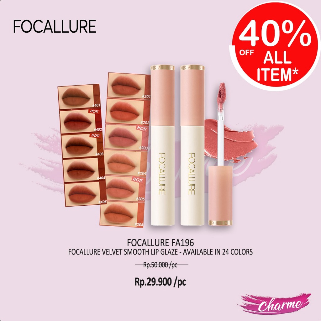 (READY &amp; ORI) Focallure Velvet Smooth Lip Glaze Matte Lipstik FA196 - PART 1 lip cream velvet lipcream waterproof tahan lama viral